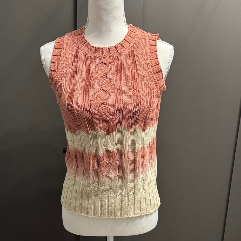 Calvin Klein Coral and Cream Cable Knit Tank Top 100%Cotton Size XS - Picture 1 of 7